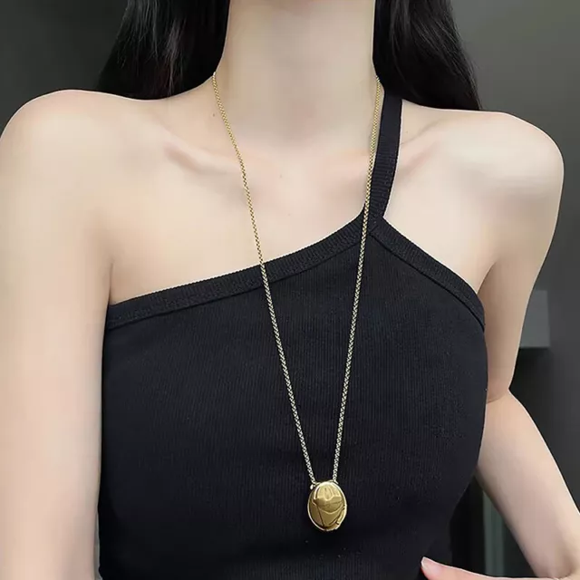 New Brushed Oval Metal Necklace For Women Long Sweater Chains Water Drop Jewelry