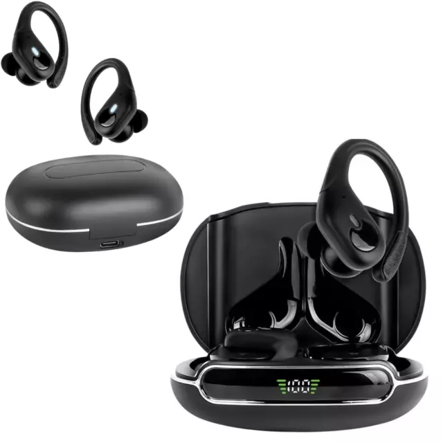 Auricolari Bluetooth 5.3 Cuffie Sport Tws Wireless Senza Fili Con Microfono Nero