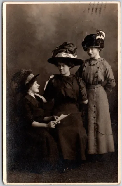 Autógrafo de las hermanas hermanos 1911 foto real recuerdo postal publicada