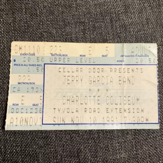 1991 JERRY GARCIA BAND Charlotte Coliseum NC CONCERT TICKET STUB GRATEFUL DEAD