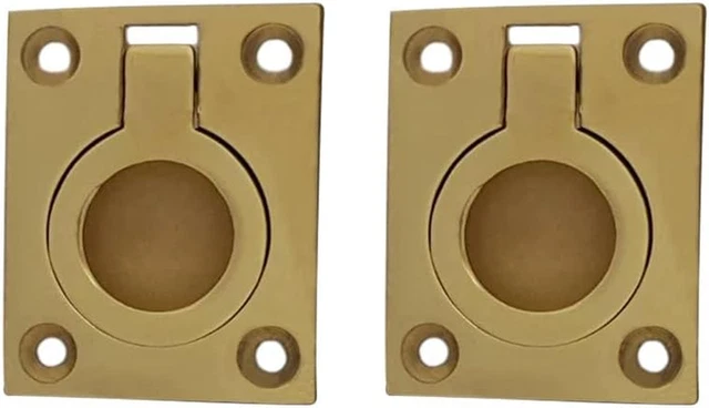 Solid Brass Flush Ring Pull, 36.5 X45 Mm, Polished Brass US3, Made in Taiwan, 2