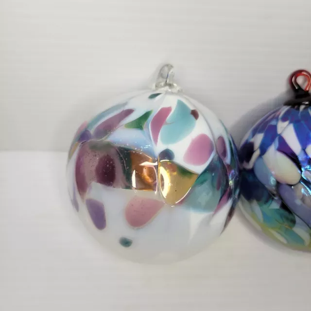 Lot Of 4 Hand Blown Studio Art Glass Ball Christmas Ornaments Friendship Balls 2