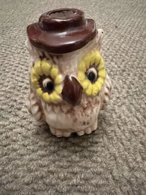 Vintage Old Stock 3.25” Ceramic Macrame Brown Owl Bead