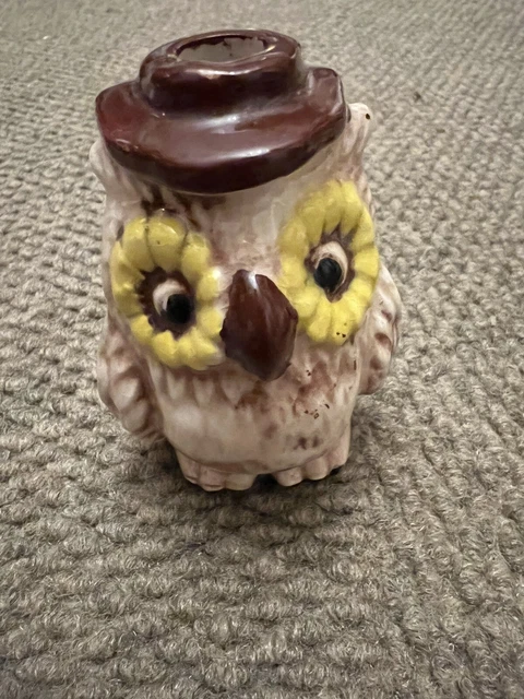 Vintage Old Stock 3.25” Ceramic Macrame Brown Owl Bead
