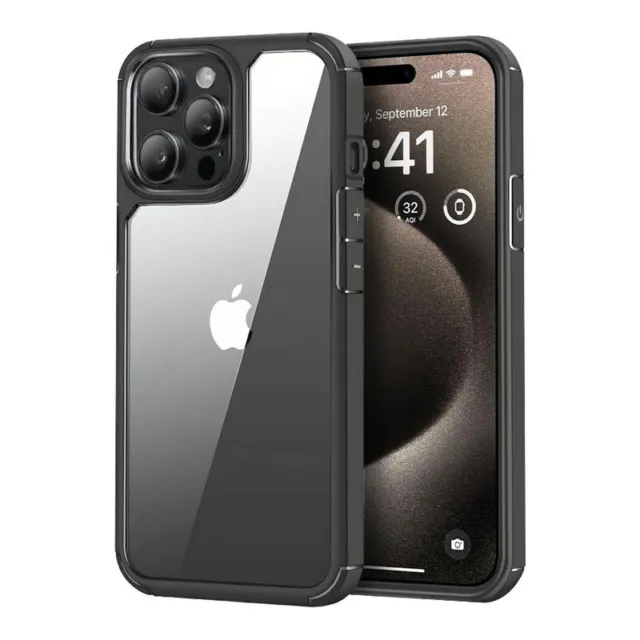 For iPhone 15 Pro 14 13 12 11 Slim Lens Protection Shockproof Clear Case Cover