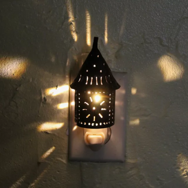 Nightlight Punched Tin Lantern Colonial Primitive metal plug in LED on off