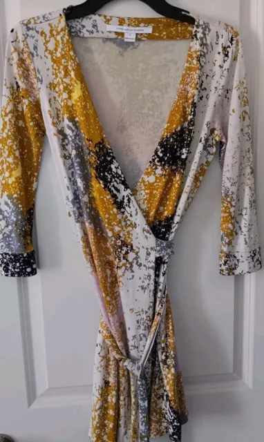 Diane von Furstenberg Sz.4 New Julian Two Mini Silk Splatter Surplice Wrap Dress