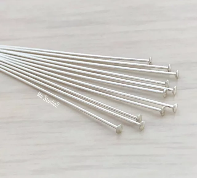 50pcs 24 gauge sterling silver dome cup flat head pin headpins 2" shiny F21s