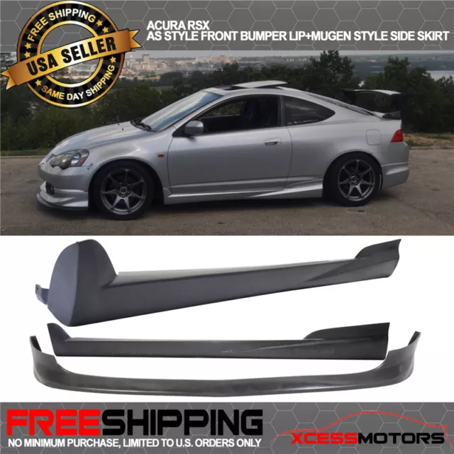 Fits 02-06 Acura RSX AC Style Front Bumper Lip Spoiler + Mug Style Side Skirt PU