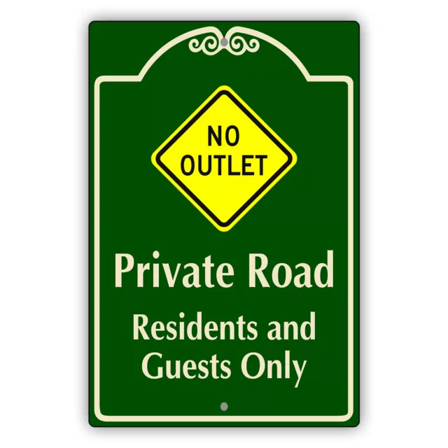 No Outlet Private Road Residents And Guests Only Rectangle Aluminum Metal Sign