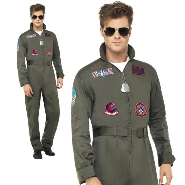 TOP GUN DELUXE Pilota Costume Uomo Aviator Tuta Vestito + EUR 135