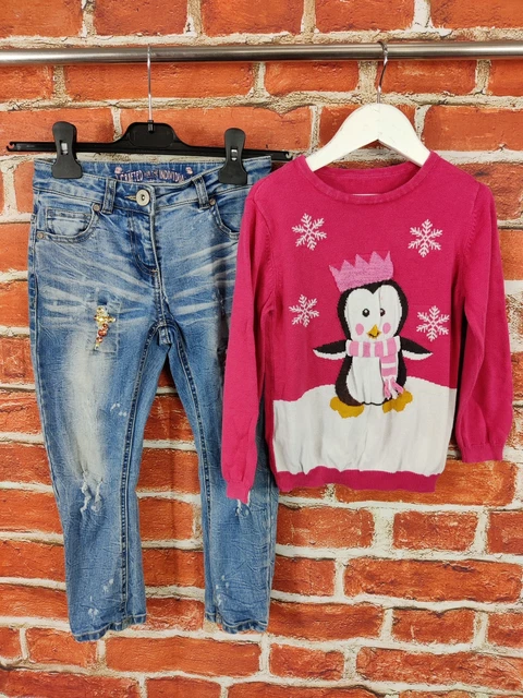 Girls Bundle Age 4-5 Years Next Matalan Jeans Penguin Jumper Gems Kids Set 110Cm