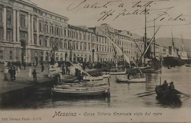 MESSINA - Corso Vittorio Emanuele visto dal mare , vg primi del 900 f.p. Animata