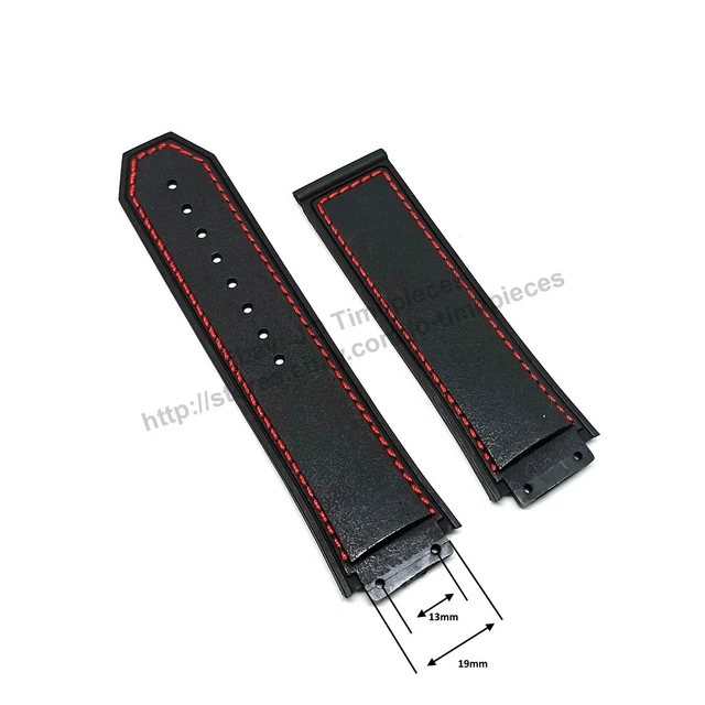 19mm Black Rubber Red Stitch Watch Band Strap Compatible Hublot King Power F1