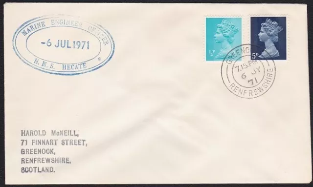 GB SCOTLAND 1971 cover HMS HECATE navy ship cachet - Greenock cds..........B2021