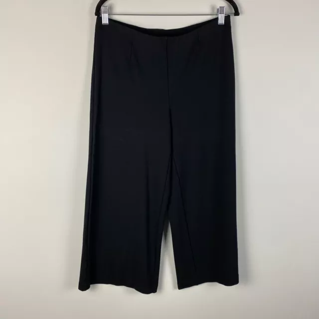 J. Jill Ponte Wide Leg Cropped Pants Womens Medium Black Pull On Elastic Waist