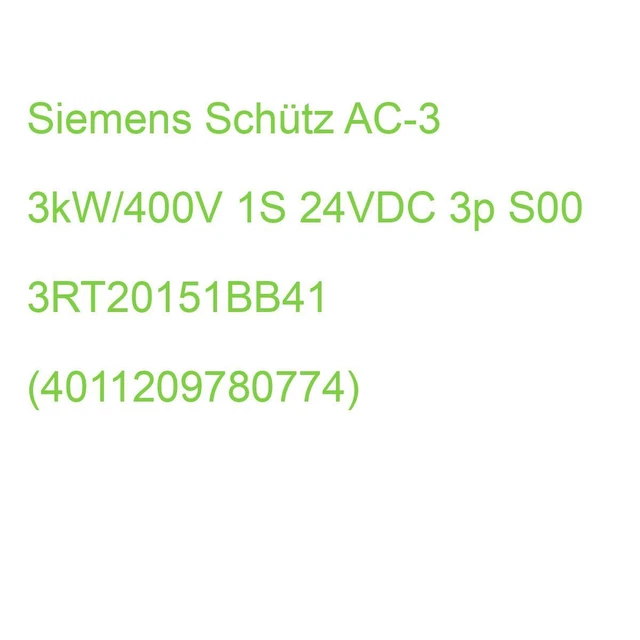Siemens Schütz AC-3 3kW/400V 1S 24VDC 3p S00 3RT20151BB41 (4011209780774)