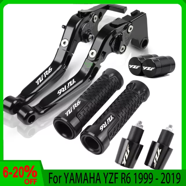 For YAMAHA YZF R6 Motorcycle Adjustable Brake Clutch Levers Grips Handlebar Kit 2