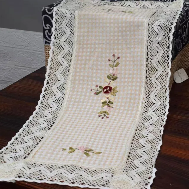 38x83cm Vintage Hand Embroidery Crochet Lace Table Runner Ribbon Flower Placemat