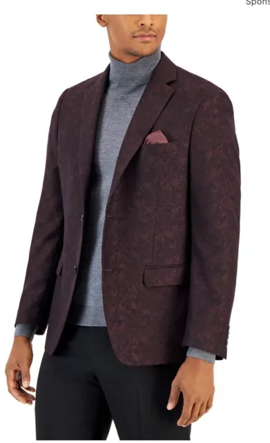 ALFANI Men's Blazer Burgundy Sport Coat Slim-Fit Jacquard Size 46 R