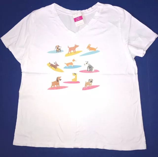 FRESH PRODUCE 1X White 42" Bust SURFING DOG $46 ALLURE Jersey Dogs Tee Top NWT