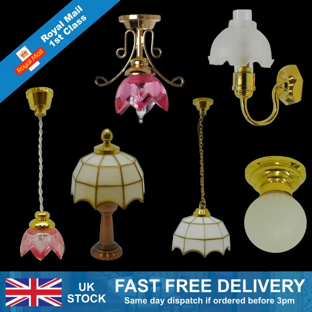 Dolls house hanging, table, wall & ceiling lighting starter set 1/12 scale 12V (