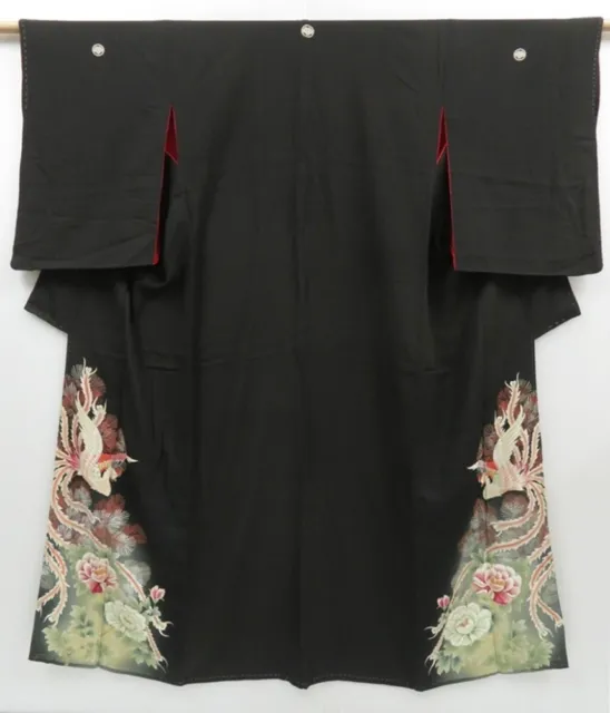2827T10z660 Antique Japanese Kimono Silk TOMESODE Phoenix Black