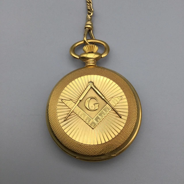 MASONIC ARNEX POCKET Watch Men 47mm Swiss Made Gold Tone Manual Wind 7