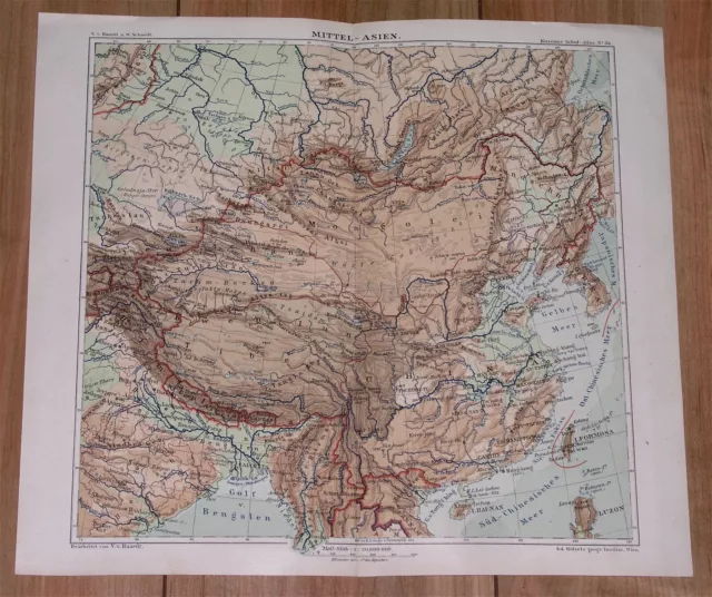 1901 Antique  Map Of China Shanghai Beijing Tibet Mongolia Taiwan Korea