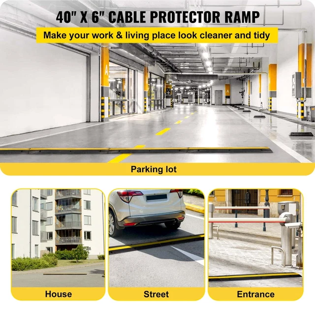 4PC Wire Cord Cover Speed Bump Driveway Hose Cable Ramp Protective,Black，Yellow