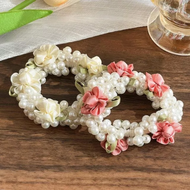 Pearl Camellia Hair Tie Flower-shaped Artificial Pearl Hair Tie  Women