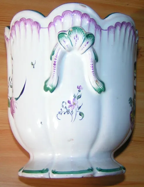 Superbe et rare cache pot 19ème faïence Saint Clément ? Aprey ? Décor Oiseaux 3