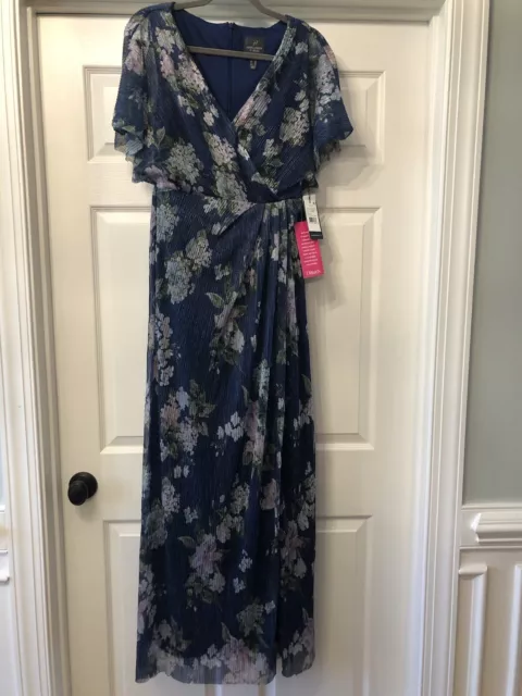 Adrianna Papell Womens Navy Metallic Floral Mesh Dress Gown Size 6 New With Tags