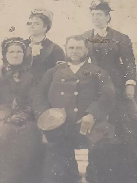 Maritime Tintype Family At Beach Sea Captain Or Officer