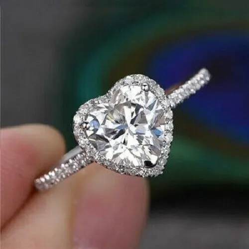 Valentine 14K White Gold Plated 2CT Heart Cut Real Moissanite Anniversary Ring