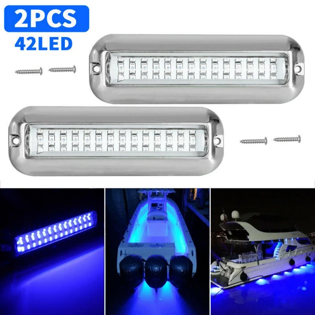 2X Blue 42 LED Underwater BOAT MARINE Transom LIGHTS 316 Stainless Steel Pontoon