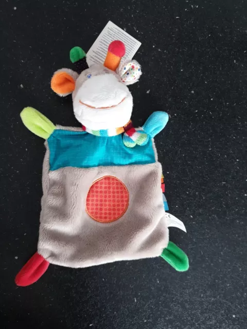 Doudou Plat Girafe Zoé écharpe Nicotoy Gris blanc Vert Rouge Bleu Orange Rond