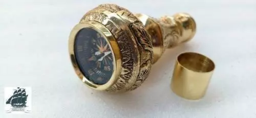 Compass Style Brass Head Handle Victorian Style Walking Cane Handmade