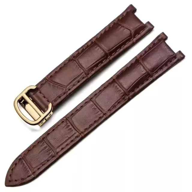 Leather Watch Strap Band Deployment Clasp For 35Mm Cartier Pasha Watch 18Mm Tan