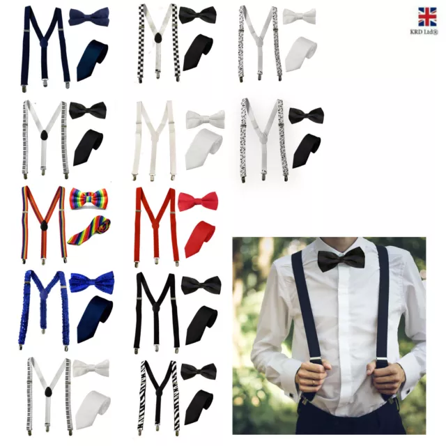 Matching Suspenders & Braces Bow Tie Set Formal Halloween Men Fancy Dress Party