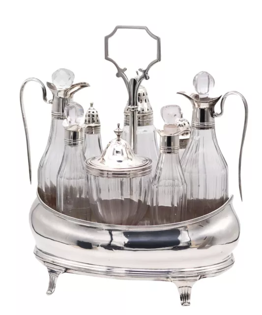 Bateman Silversmiths London 1802 Georgian 9 Pieces Cruet Set In .925 Sterling