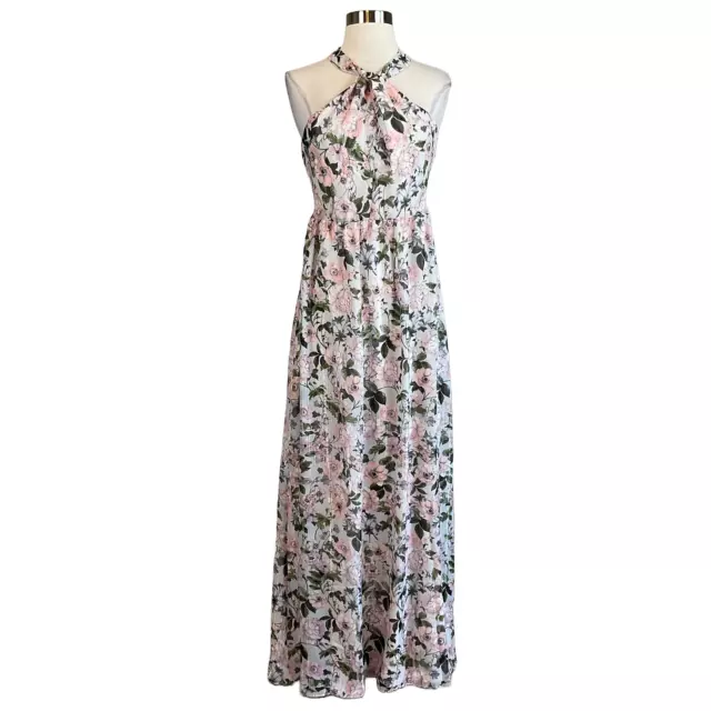 Laundry by Shelli Segal Women's Maxi Dress Pink Floral Print Halter Size 8