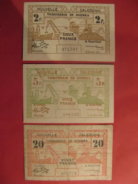 Billet Trésorerie de NOUMEA - Nouvelle Calédonie - 2 Fr/5Fr & 20Fr - 1943