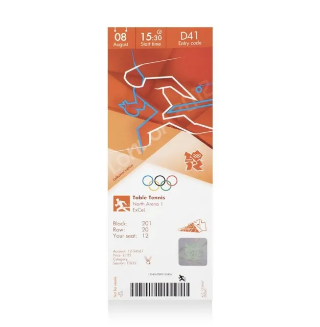 UNSIGNED London 2012 Olympics Ticket: Table Tennis, August 8th Autograph