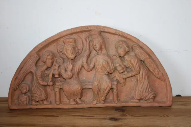 Sculpture Bas Relief religieux Terre cuite Couronnement de la Vierge