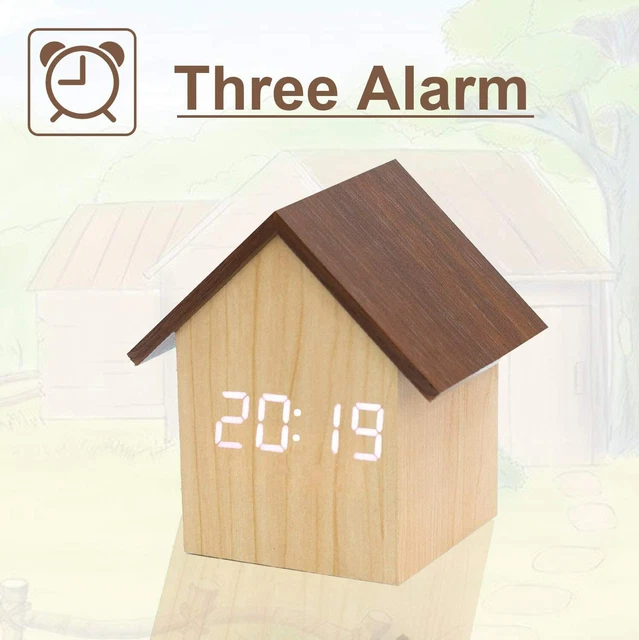 DIGITAL ALARM CLOCK, with Wooden Electronic LED Time Display, Upgraded
