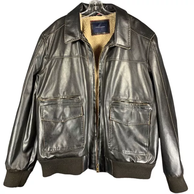 Vintage Tommy Hilfiger Bomber Jacket Men’s XXL 2XL Indiana Jones Faux Leather