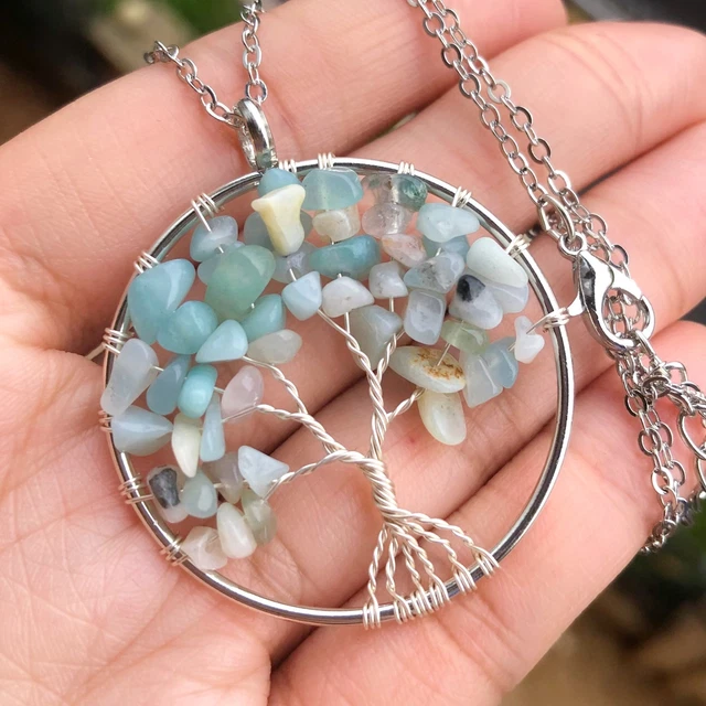Natural Amazon Gems Tree Of Life Necklace Chakra Reiki Healing Amulet