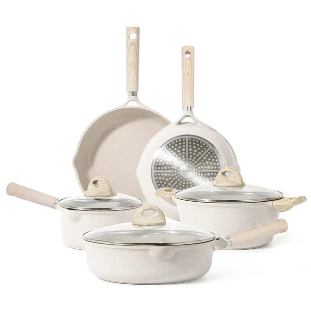 Carote Nonstick Pots and Pans Set, 8 Pcs Induction Kitchen Cookware Sets (Beige