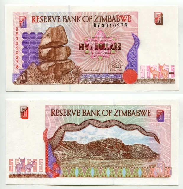 5 Dollars Zimbabwe 1997 unc, P. 5